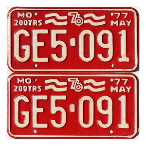 1977 Missouri License Plates Pair #GE5091