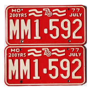 1977 Missouri License Plates Pair #MM1592