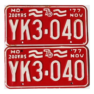 1977 Missouri License Plates Pair #YK3040