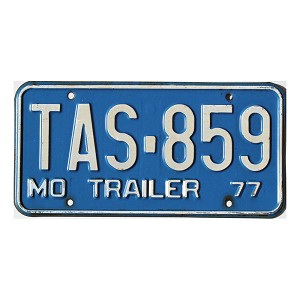 1977 Missouri Trailer License Plate #TAS859