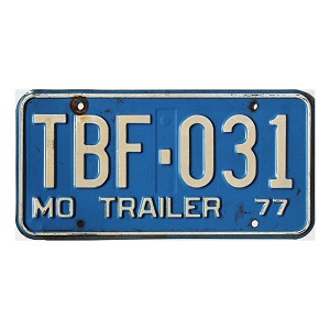 1977 Missouri Trailer License Plate #TBF031