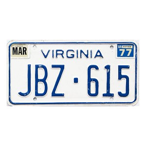 1977 Virginia License Plate #JBZ615