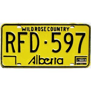 1978 Alberta License Plate #RFD597