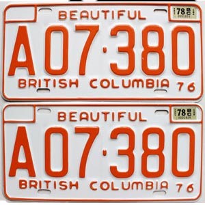 1978 British Columbia Farm License Plates Pair #A07380