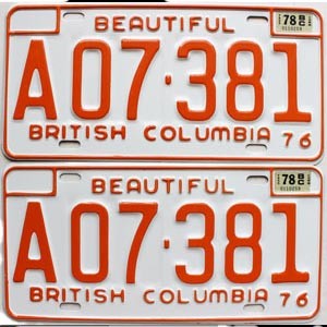 1978 British Columbia Farm License Plates Pair #A07381