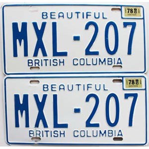 1978 British Columbia License Plates Pair #MXL207