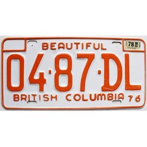 1978 British Columbia Truck License Plate #0487DL