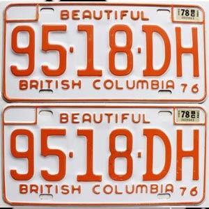 1978 British Columbia Truck License Plates Pair #9518DH