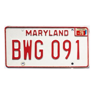 1978 Maryland License Plate #BWG091