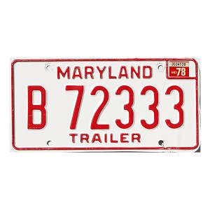 1978 Maryland Trailer License Plate #B72333