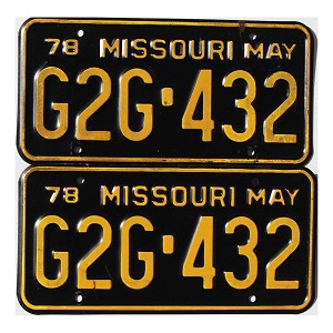 1978 Missouri License Plates Pair #G2G432