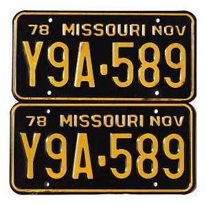 1978 Missouri License Plates Pair #Y9A589