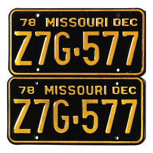 1978 Missouri License Plates Pair #Z7G577