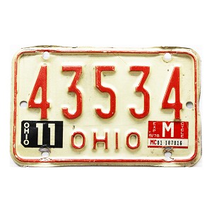 1978 Ohio Motorcycle License Plate #43534