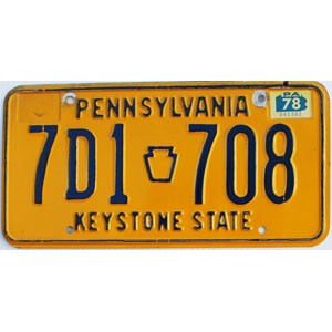 1978 Pennsylvania License Plate #7D1708