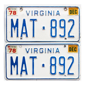 1978 Virginia License Plates Pair #MAT892