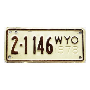 1978 Wyoming Motorcycle License Plate #21146