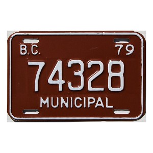 1979 British Columbia Municipal License Plate #74328