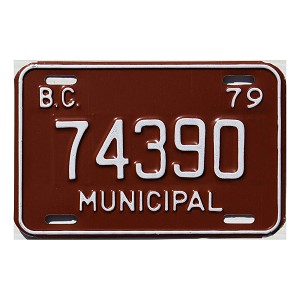 1979 British Columbia Municipal License Plate #74390