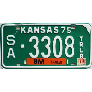 1979 Kansas Trailer License Plate #3308