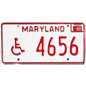 1980 Maryland Disabled License Plate #4656