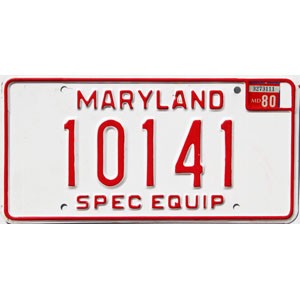 1980 Maryland Special Equipment License Plate #10141