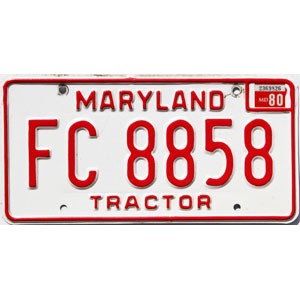 1980 Maryland Tractor License Plate #FC8858