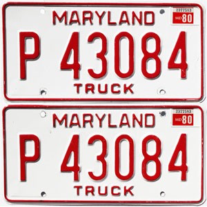 1980 Maryland Truck License Plates Pair #P43084