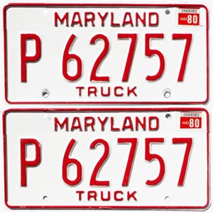 1980 Maryland Truck License Plates Pair #P62757