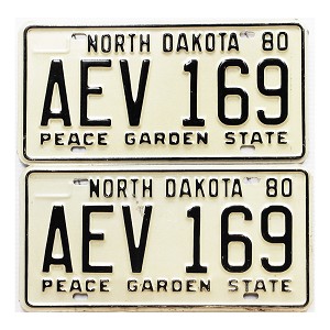 1980 North Dakota License Plates Pair #AEV169