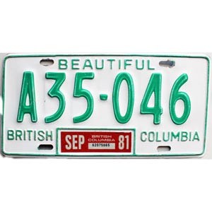 1981 British Columbia Farm License Plate #A35046