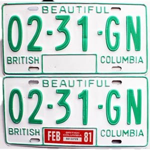 1981 British Columbia Truck License Plates Pair #0231GN