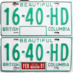 1981 British Columbia Truck License Plates Pair #1640HD