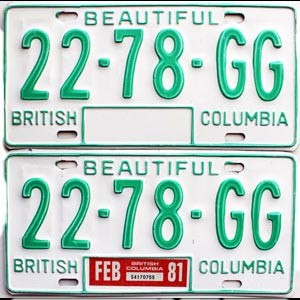 1981 British Columbia Truck License Plates Pair #2278GG