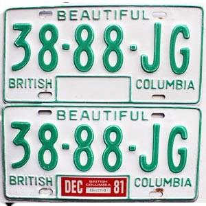 1981 British Columbia Truck License Plates Pair #3888JG