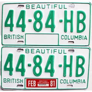 1981 British Columbia Truck License Plates Pair #4484HB