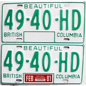 1981 British Columbia Truck License Plates Pair #4940HD