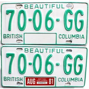 1981 British Columbia Truck License Plates Pair #7006GG