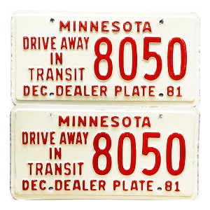 1981 Minnesota Drive Away In Transit Dealer License Plates Pair #8050