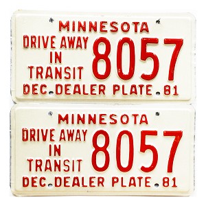 1981 Minnesota Drive Away In Transit Dealer License Plates Pair #8057