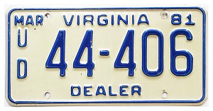 1981 Virginia Dealer License Plate #44406