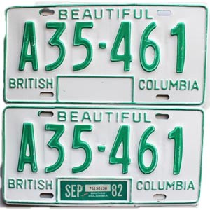 1982 British Columbia Farm License Plates Pair #A35461