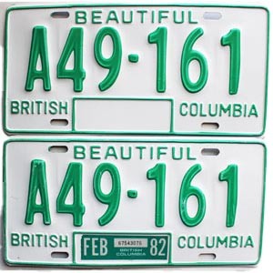 1982 British Columbia Farm License Plates Pair #A49161