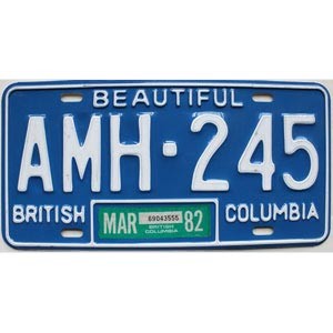 1982 British Columbia License Plate #AMH245