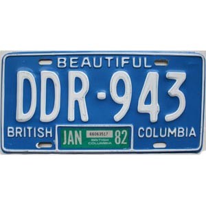 1982 British Columbia License Plate #DDR943