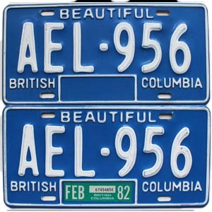 1982 British Columbia License Plates Pair #AEL956