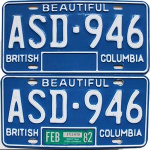 1982 British Columbia License Plates Pair #ASD946