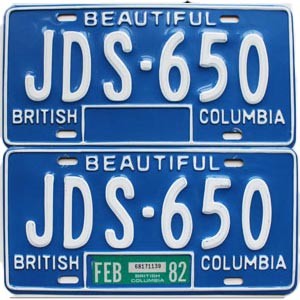 1982 British Columbia License Plates Pair #JDS650