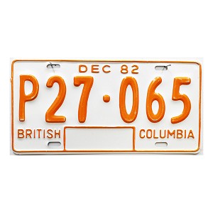 1982 British Columbia Prorate License Plate #P27065
