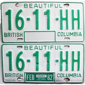 1982 British Columbia Truck License Plates Pair #1611HH